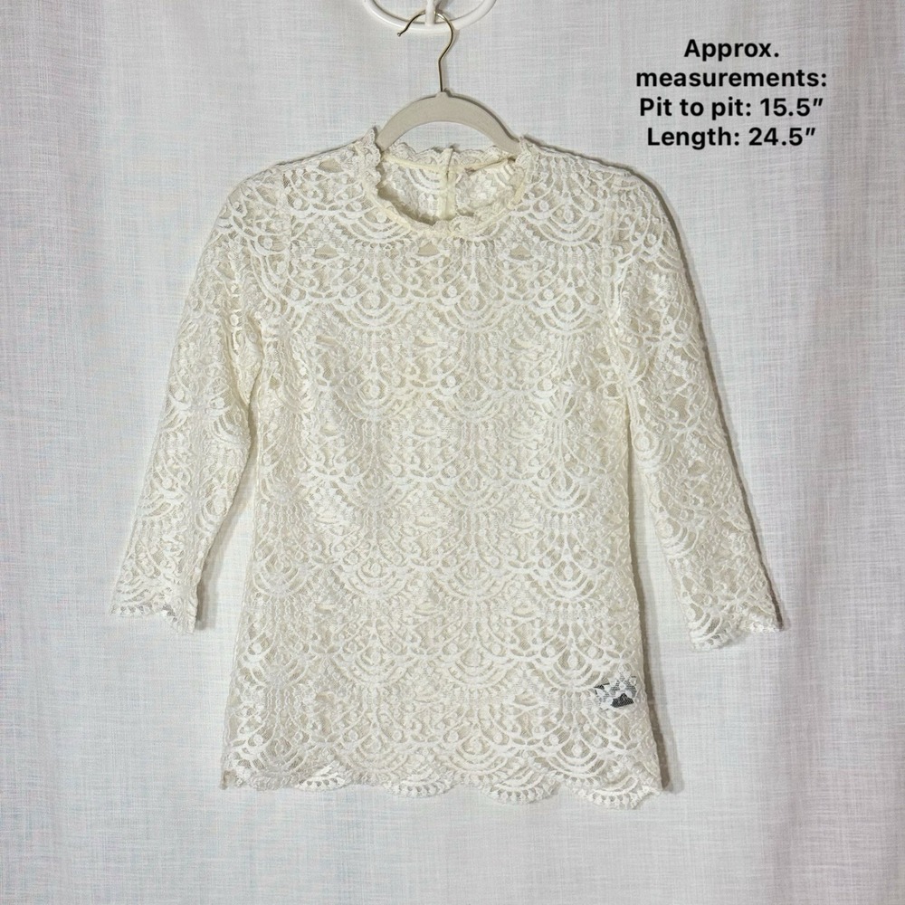 Altar'd State Ivory Lace Top Small Cottagecore Romantic Boho‎ Scalloped Hem